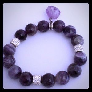 Amethyst Bead Bracelet w/ Charm stone